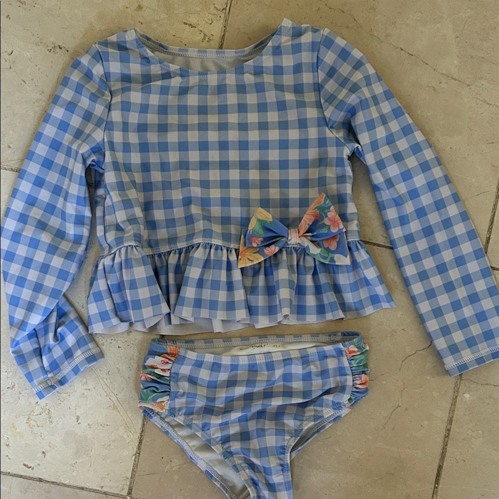 Tommy Bahama Girls Blue Gingham Swim Set